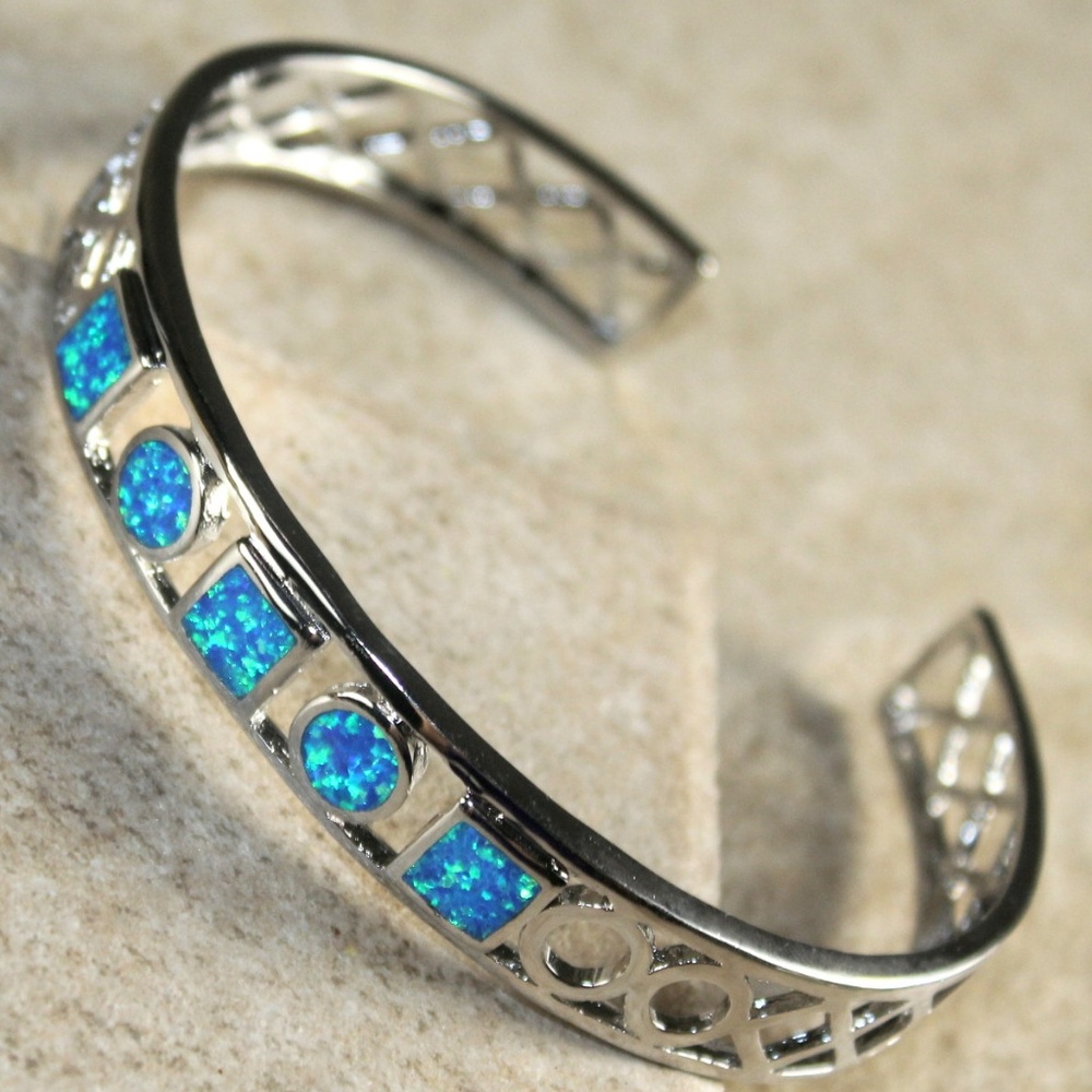 Blue Fire Opal Silver Bracelet Cuff